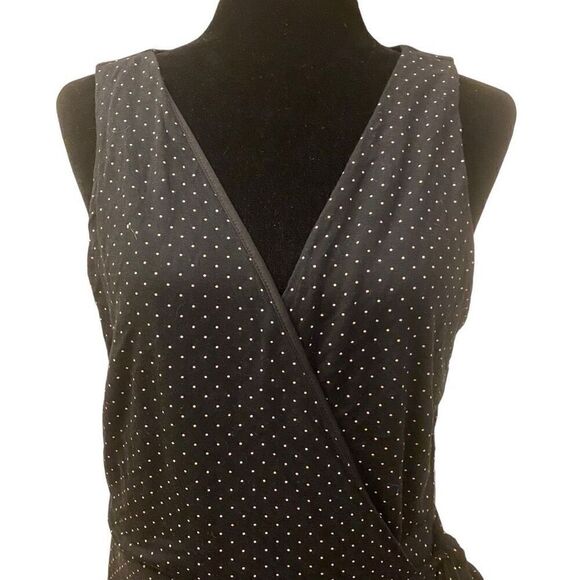 LOFT Black Polka Dot Sleeveless Wrap Dress Size L - Picture 2 of 11
